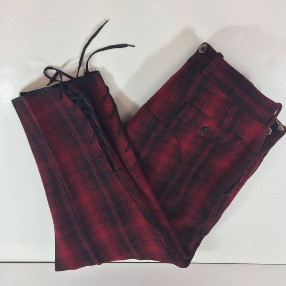 Vintage 1940s Mens Woolrich Mackinaw Red Black Plaid Pants Hunting Wool Size 46 - Picture 1 of 13